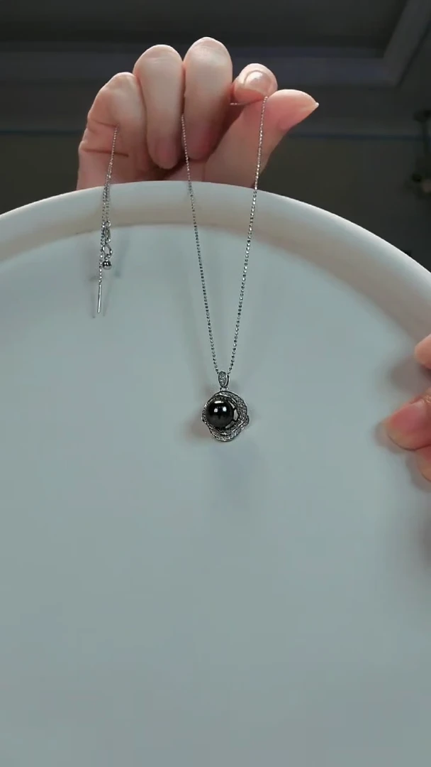 【闪购商品】海水珍珠颈饰银S925镶嵌大溪地山茶花吊坠项链