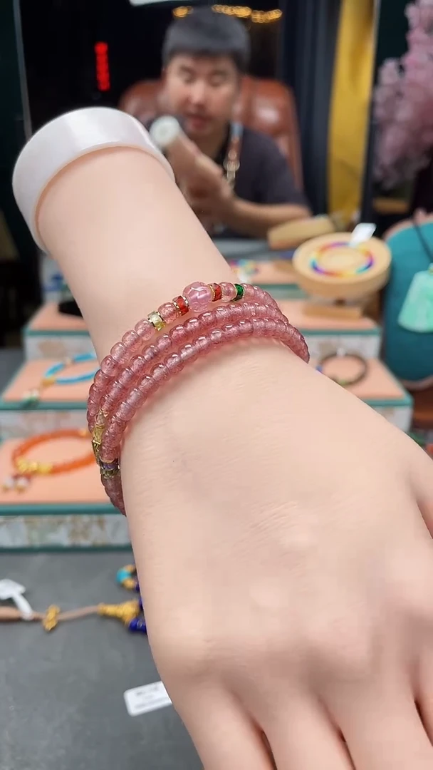 水晶手串未镶嵌天然手工搭配粉红手串