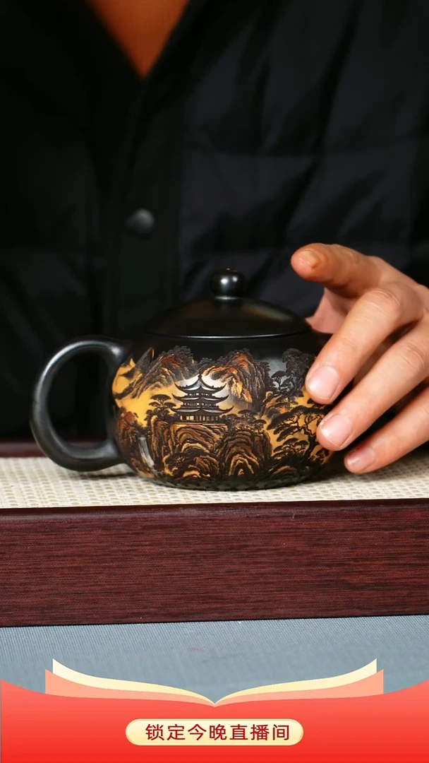 茶壶紫砂 石黄泥料 彩刻 西施