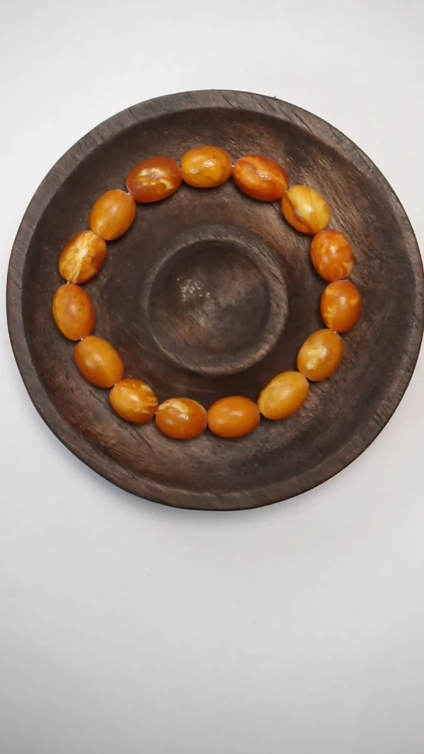 【闪购商品】琥珀手链未镶嵌橘皮花蜡枣珠手串9mm