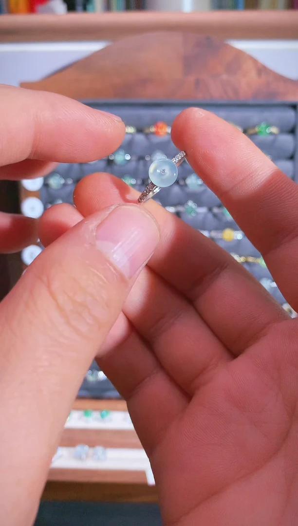 银S925镶嵌戒指翡翠S925银镶翡翠平安扣女饰品