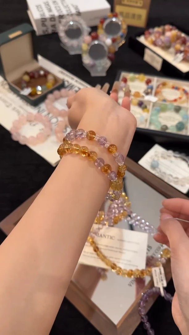 未镶嵌手链水晶紫黄双圈x3297