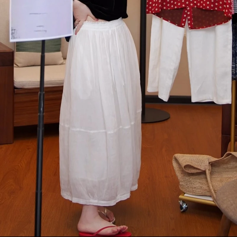 2025时尚休闲气质松紧腰白色百搭显瘦半身裙LK2504141