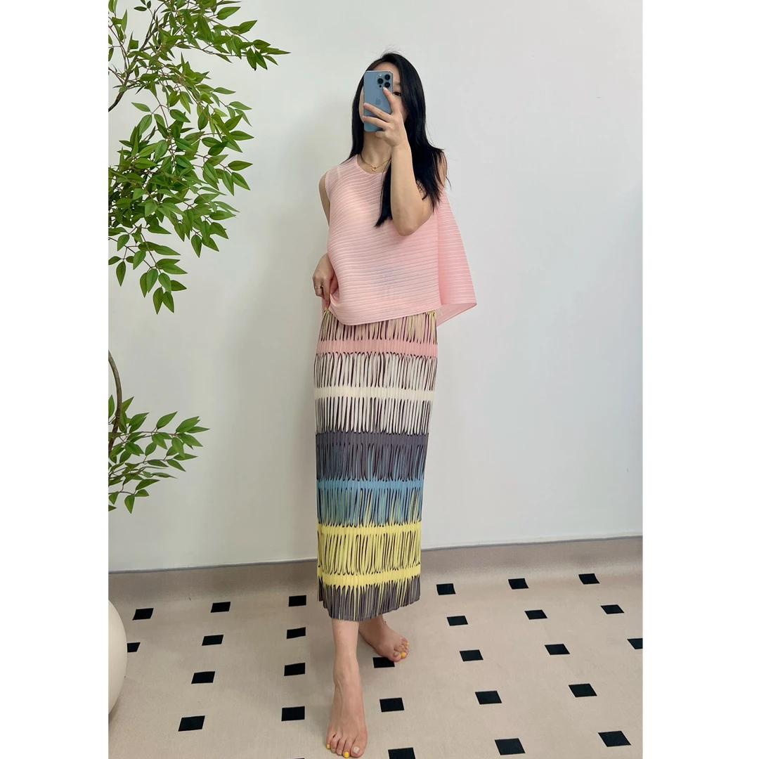 【琉璃时光】三宅褶皱裙  高级感撞色压褶 半身裙小A字裙子时尚夏季