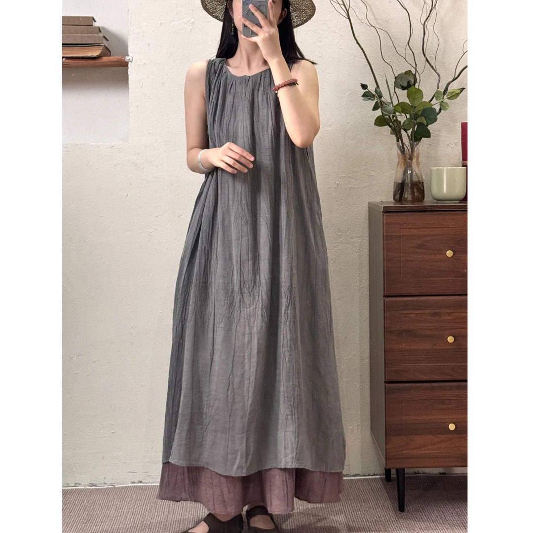 走读生显瘦夏季沙滩文艺新款中式裙子长裙扎染A字宽松连衣裙