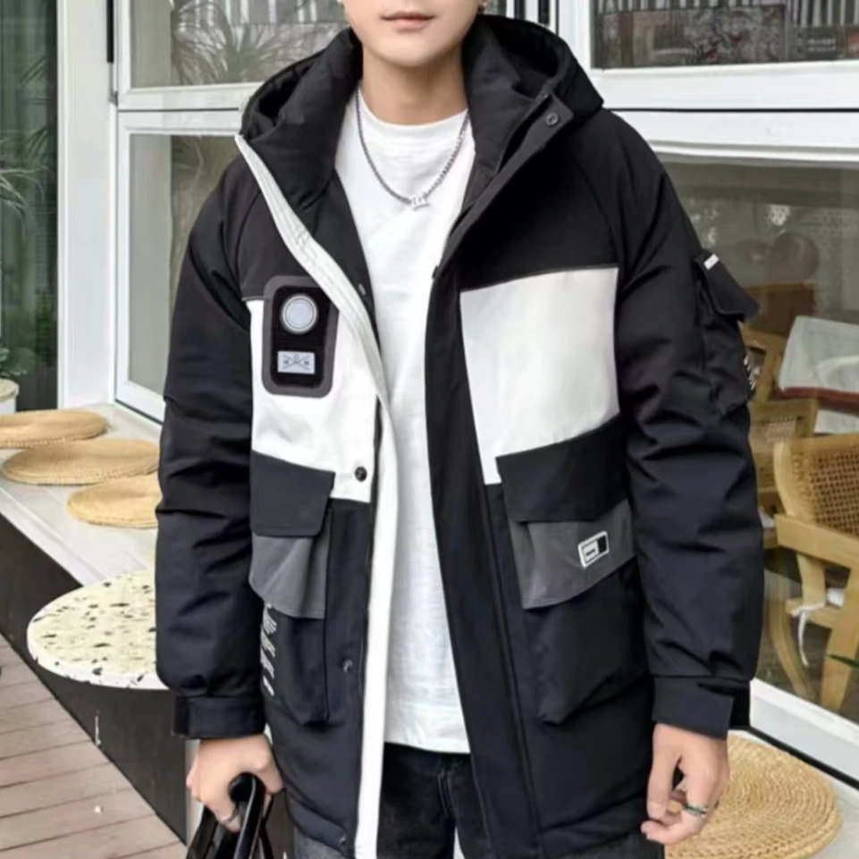 18636-工装户外男款时尚休闲连帽拼接撞色保暖加厚冬季防寒服