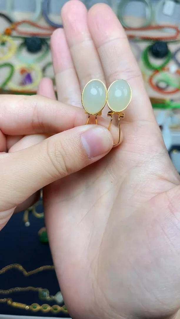 和田玉银S925镶嵌耳饰晴水耳扣06