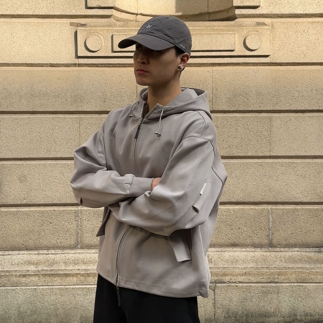 扶摇高领连帽衫卫衣男美式春款潮流复古宽松休闲纯色百搭卫衣外套