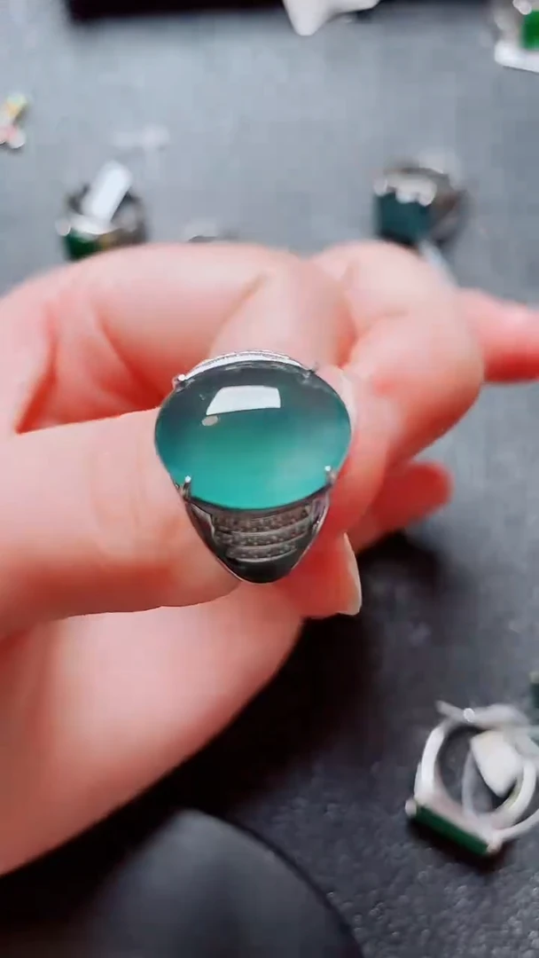 银S925镶嵌戒指翡翠翡翠
