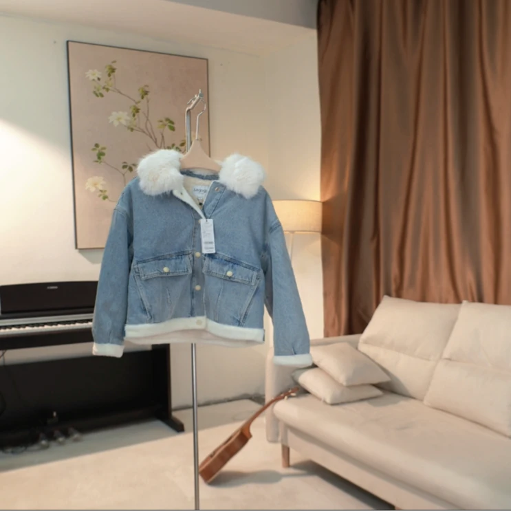 G043 可拆卸毛领加绒加厚牛仔外套女 53XC27