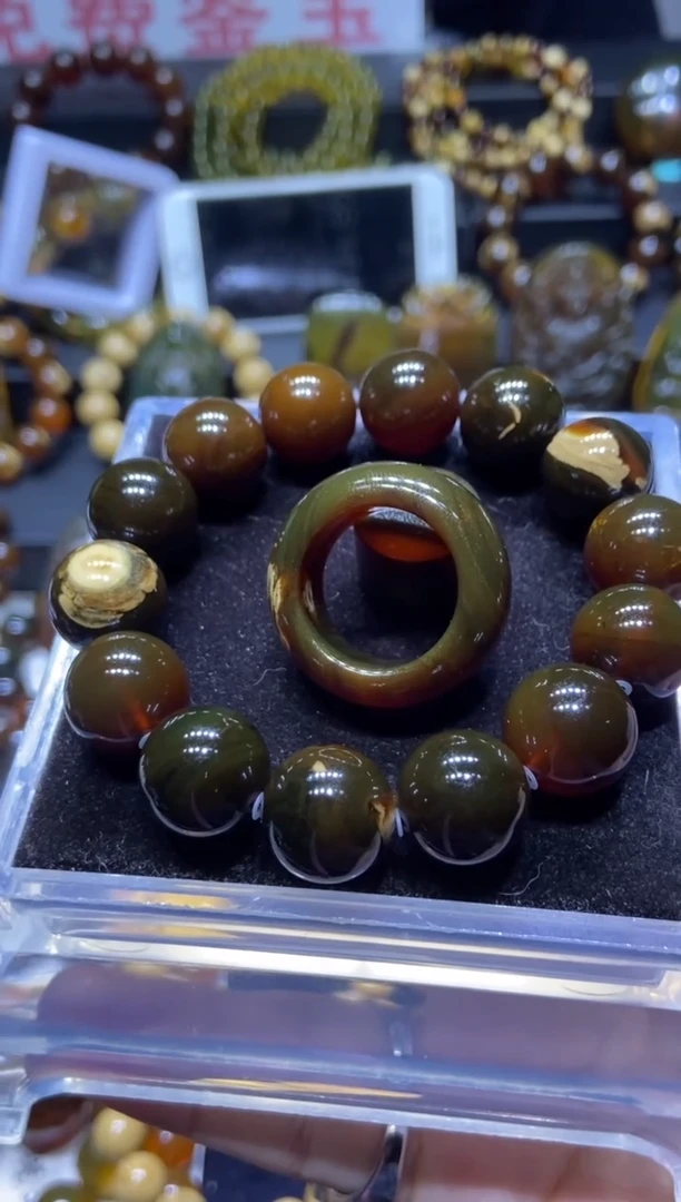 未镶嵌琥珀珠宝奇石手串14mm+戒指