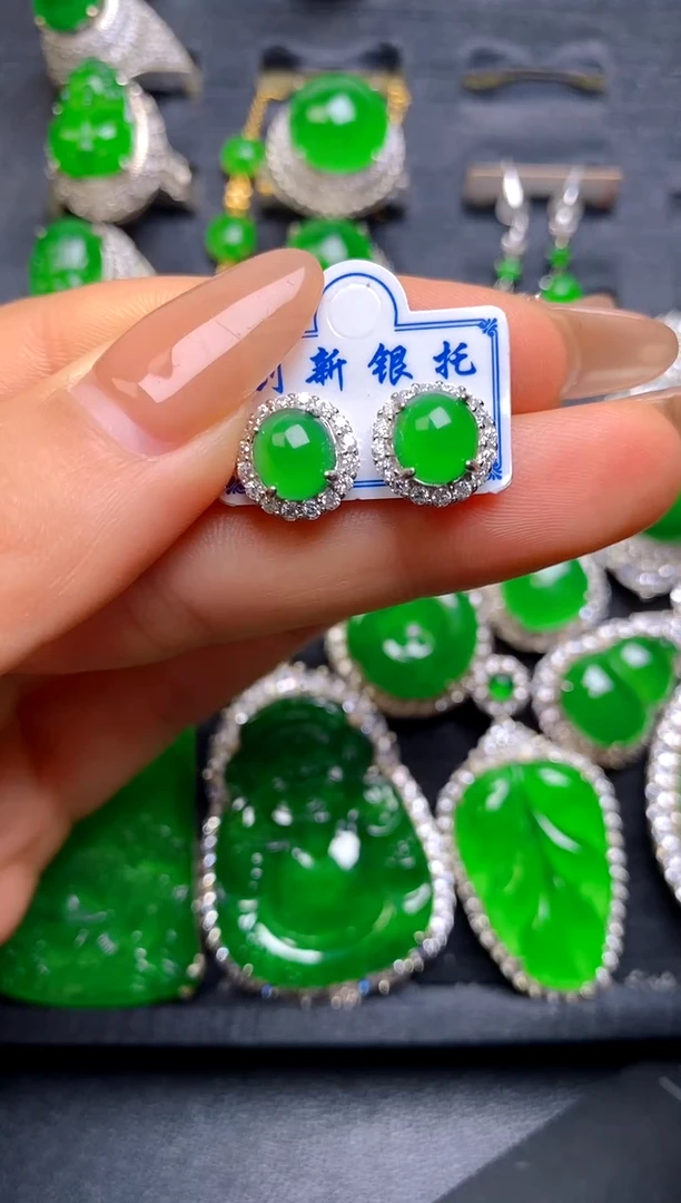 【闪购商品】翡翠耳钉银S925镶嵌耳钉