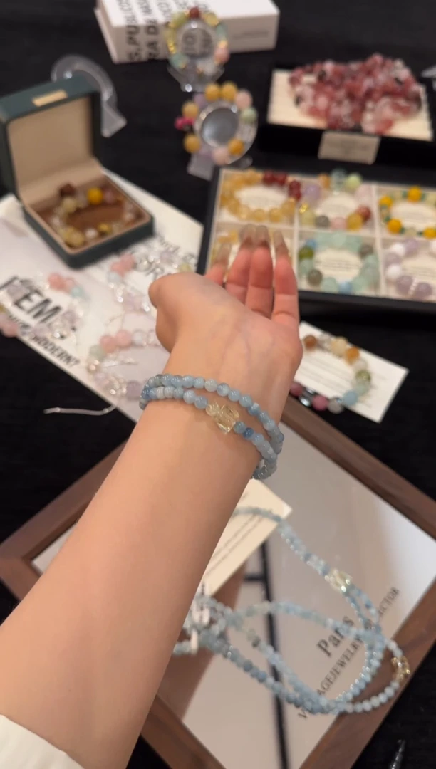合金手链水晶海蓝宝双圈x2934