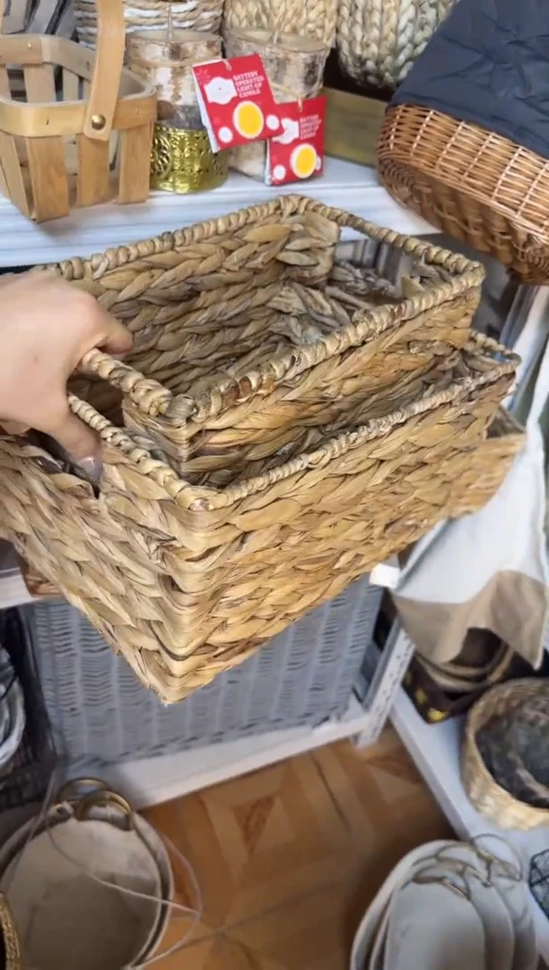 米**学微瑕捡漏葫芦草长方形编织筐中号加小号套二