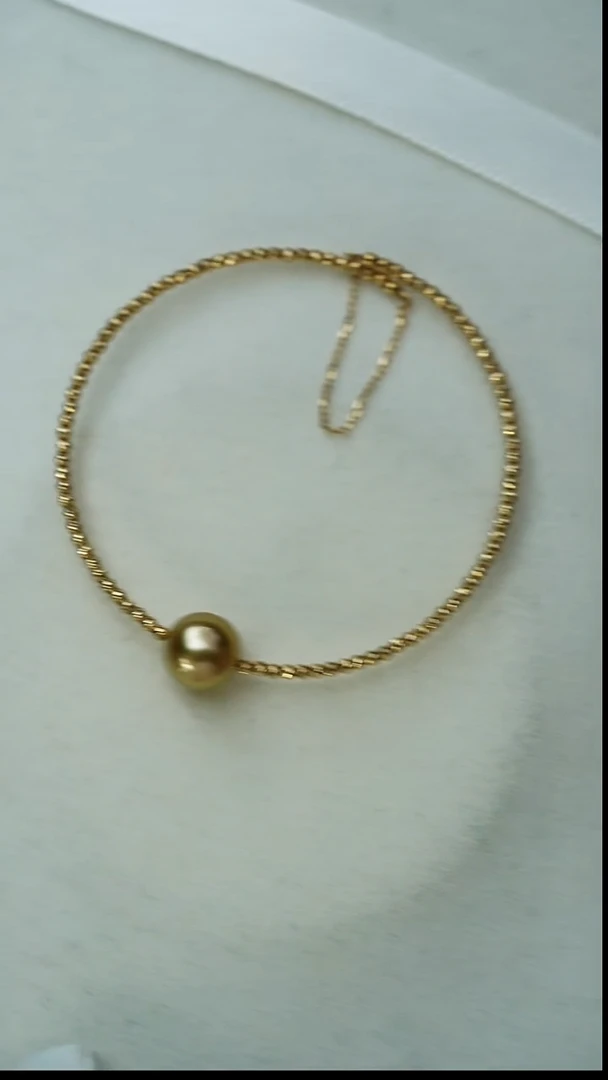 18K金镶嵌手镯海水珍珠金珠9-10mm手镯+18K金配件