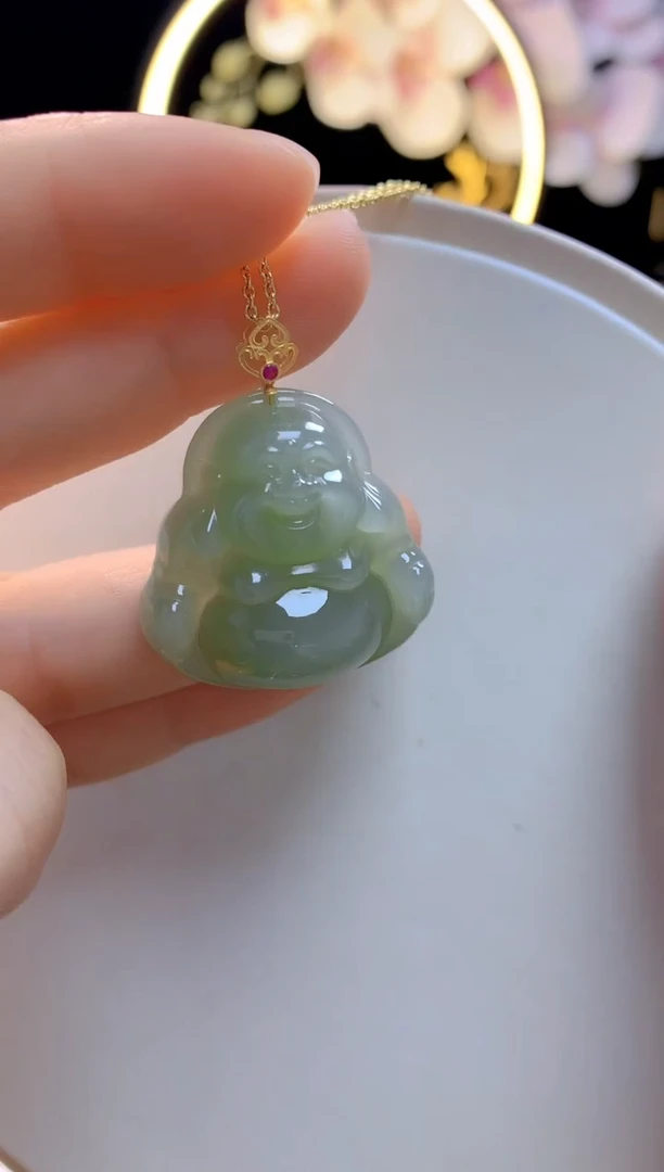 和田玉18K金镶嵌吊坠(赠链)30佛公