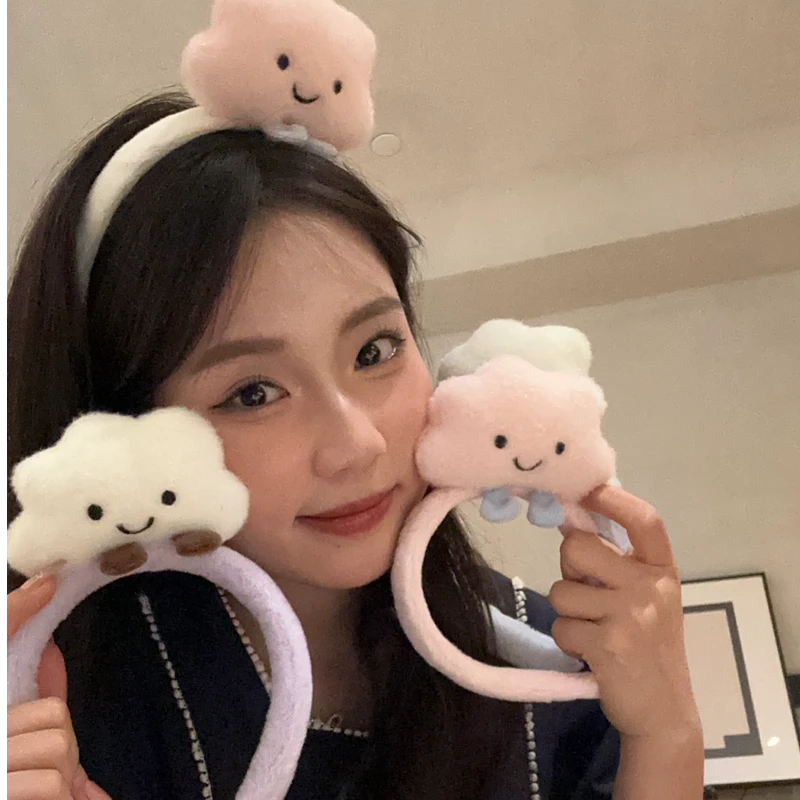 元气满满可爱毛绒发箍洗脸碎发少女头箍发饰云朵笑脸头饰百搭发饰