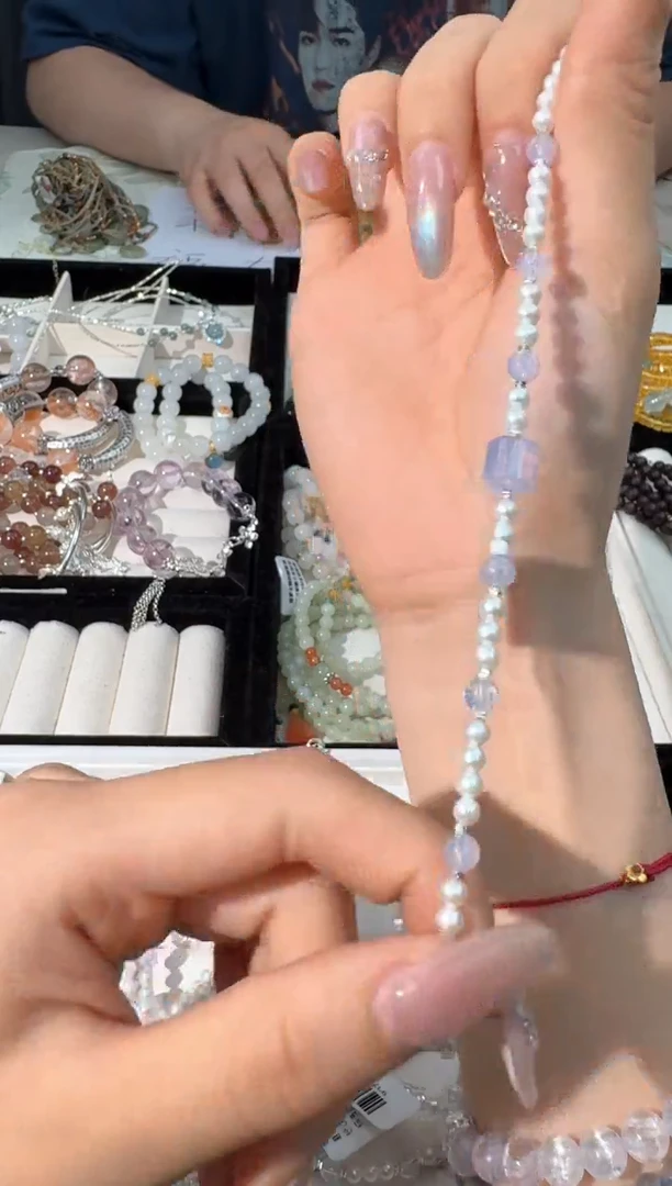 水晶手链银S925镶嵌I052珍朱紫玉桶珠款