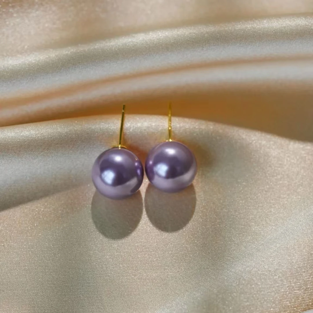 【三生专享】淡水珍珠紫珠13-14MM18K耳针