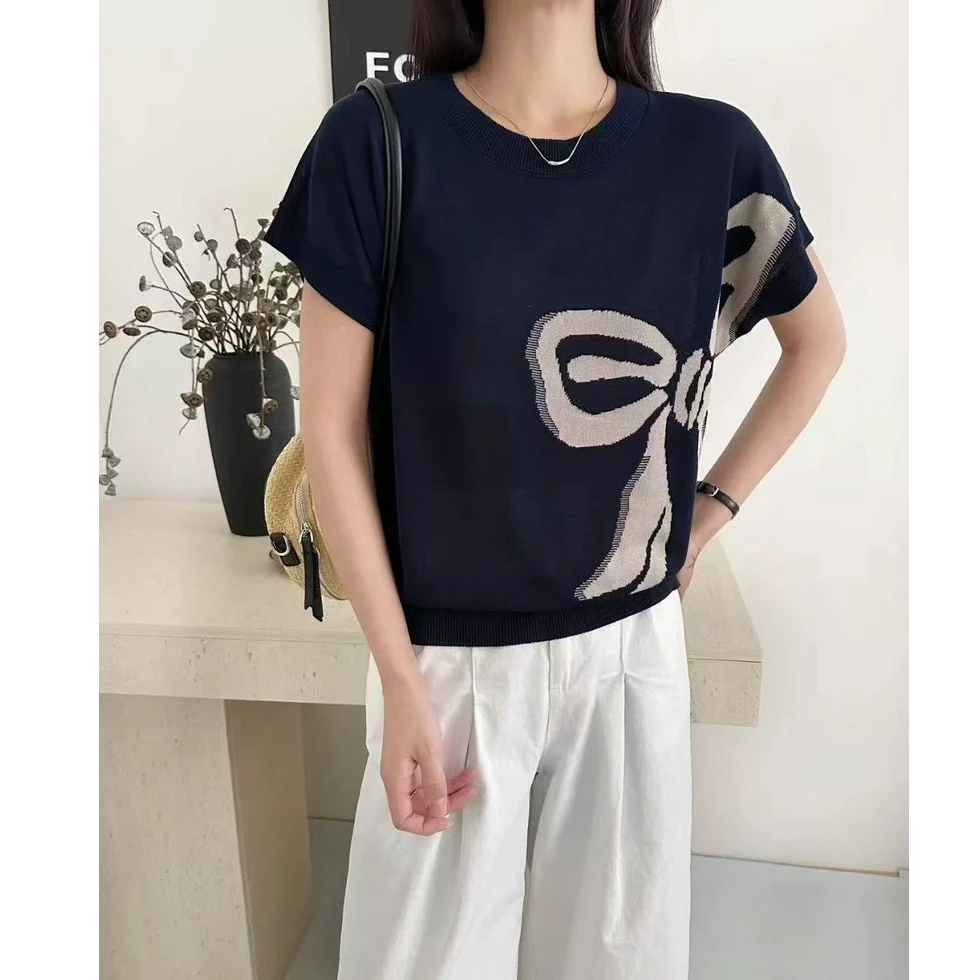 【天丝莱赛尔】重工提花夏装新款女装韩版短袖上衣针织衫薄5133