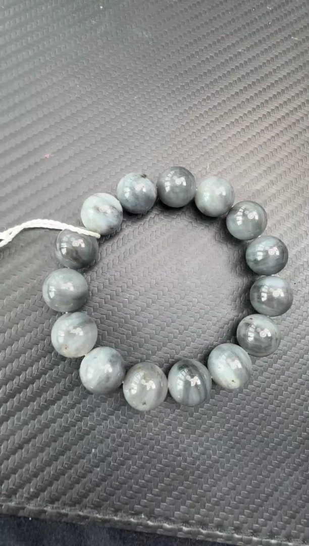 未镶嵌手串和田玉若羌微色差带糖散墨青花卡14手串