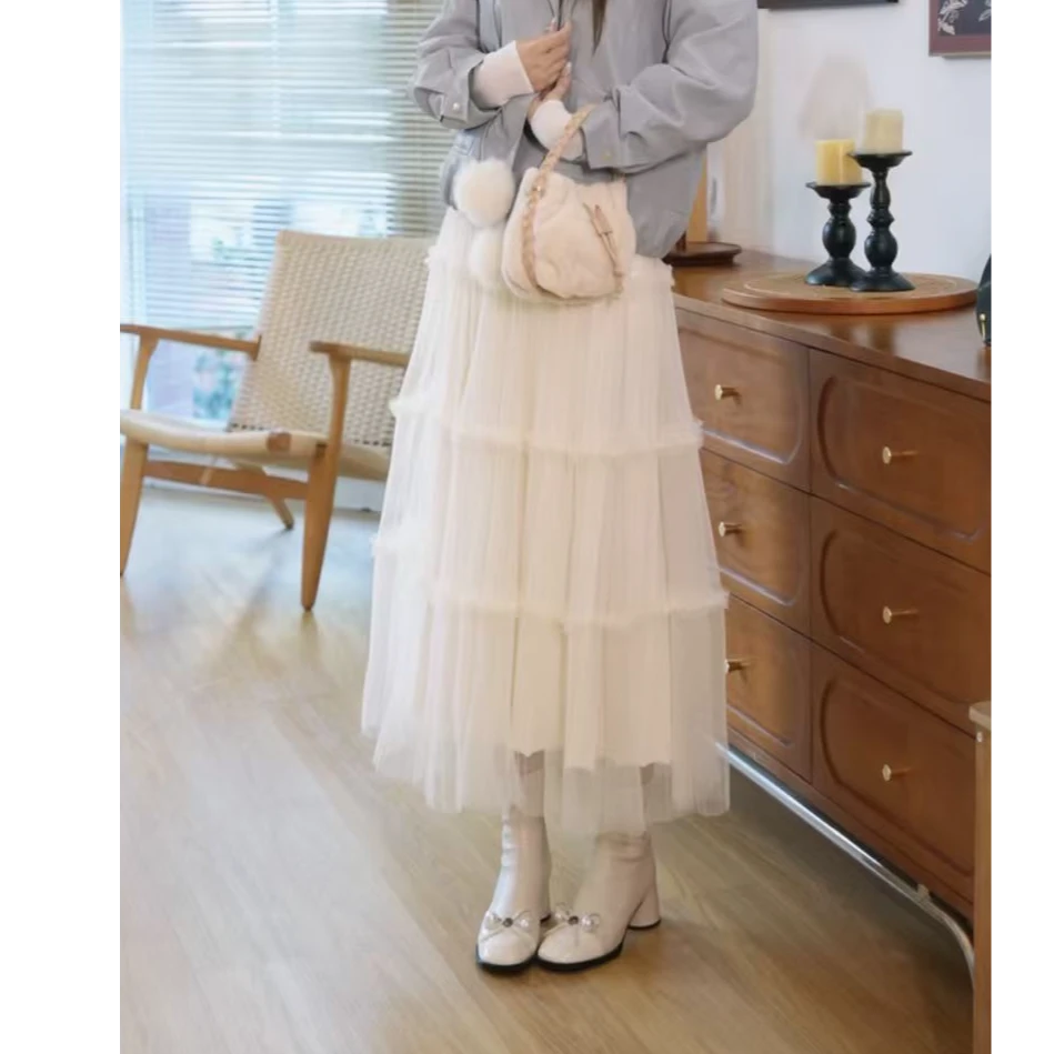 COCO BECCI【千层雪】荷叶边网纱针织加厚甜美浪漫半裙CFXYD171092