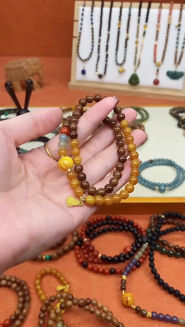 手串库克未镶嵌双圈库克菩提老蜡彩虹糖手串