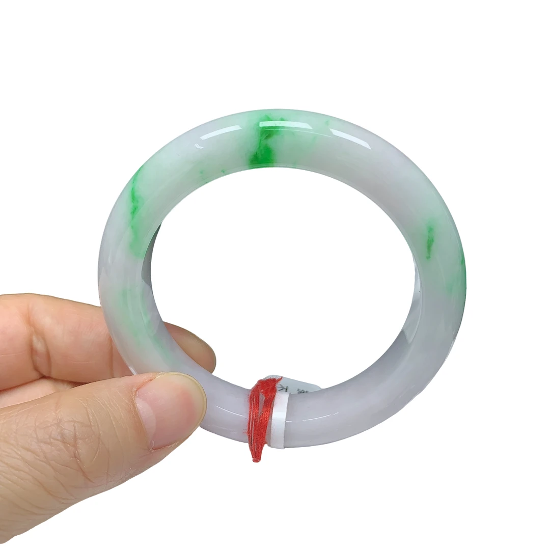 56圈阳绿缅甸天然翡翠A货正圈手镯少女款时尚百搭平安玉镯无裂