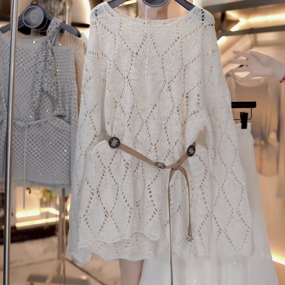 “雪纺荷光“韩系流光风设计慵懒感宽松针织别致时尚上衣C6248