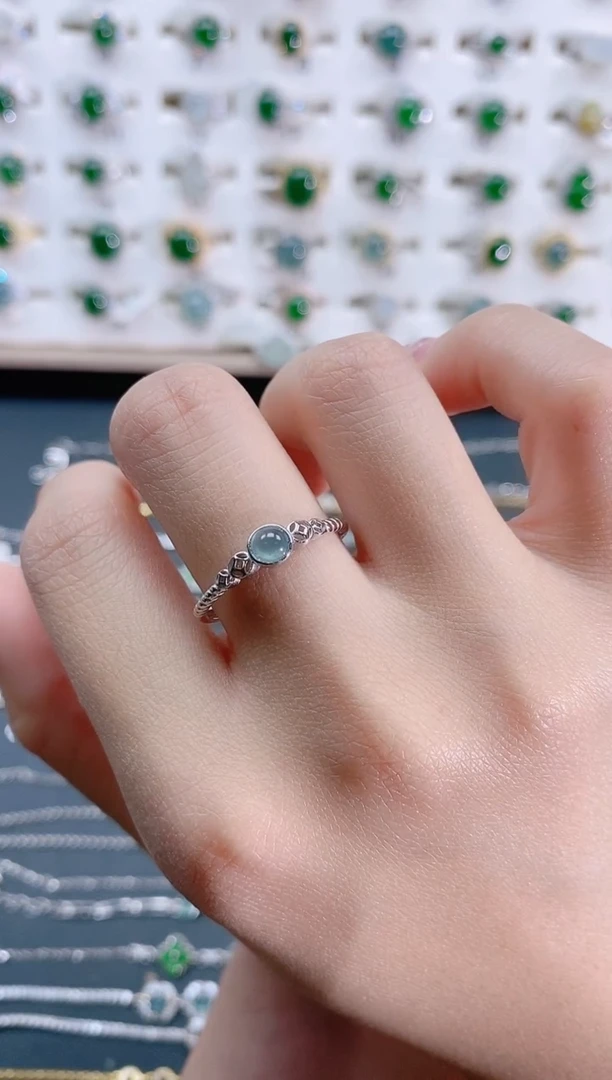 翡翠银S925镶嵌戒指天然翡翠