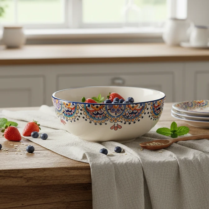 新品外贸10.8英寸卡拉陶瓷和面盆.大汤碗