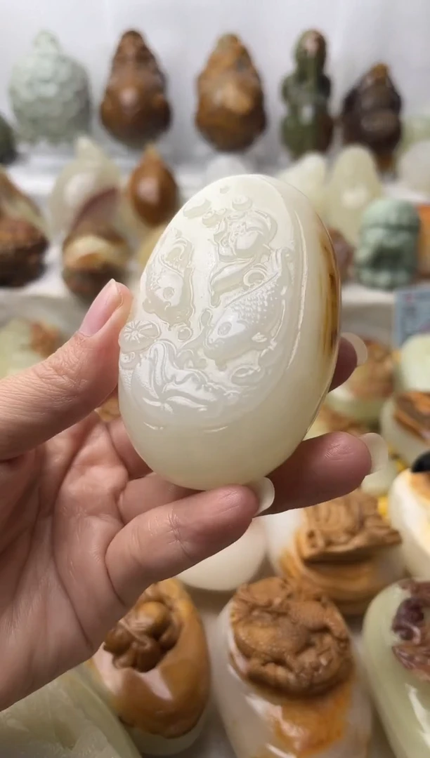 石材古青石棉纹正常不退换荷花鱼