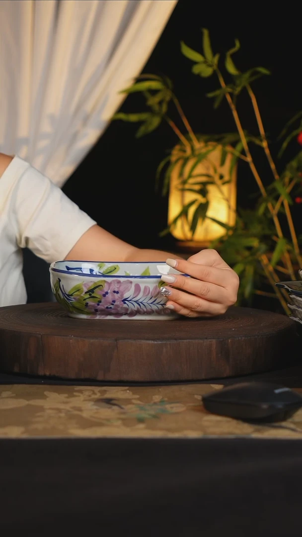 碗景德镇手工手绘高温釉下彩可进蒸箱烤箱洗碗机