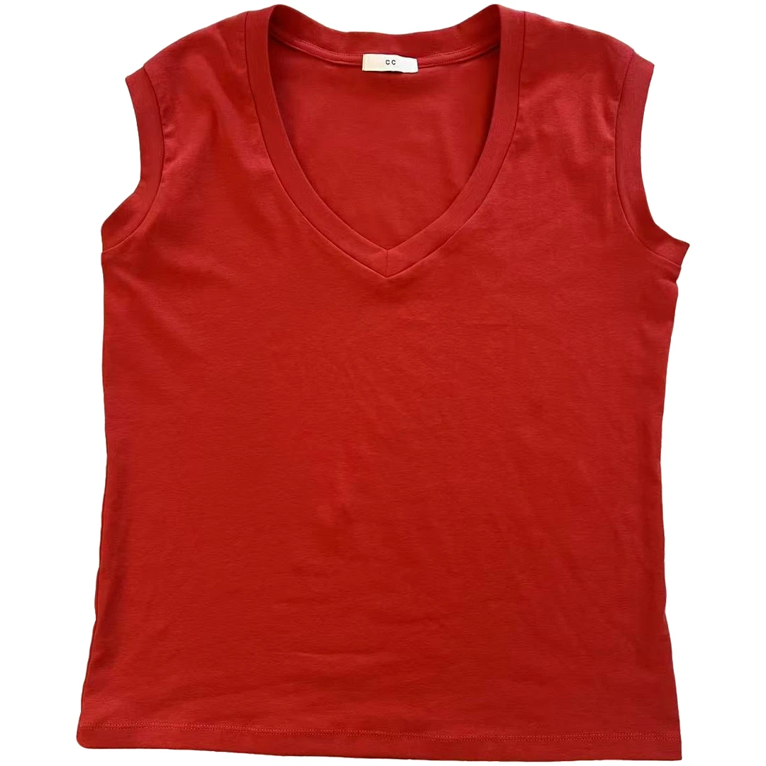 韩版新款无袖纯色女款舒适时尚休闲V领