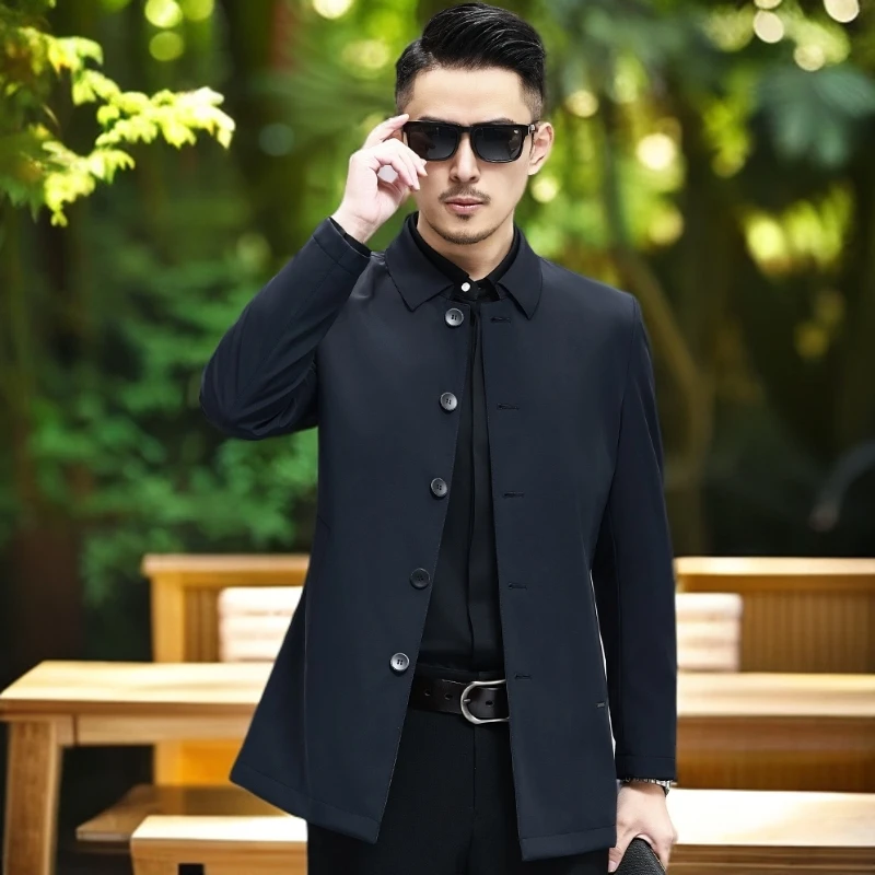 维斯克纳秋季新款抗皱免烫风衣男中长款商务休闲翻领夹克男装外套