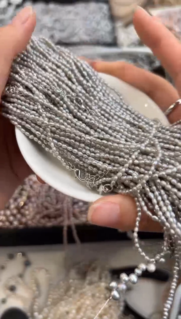 未镶嵌福利淡水珍珠无核*强光珍珠灰色极细2mm+（项链）多样性发一