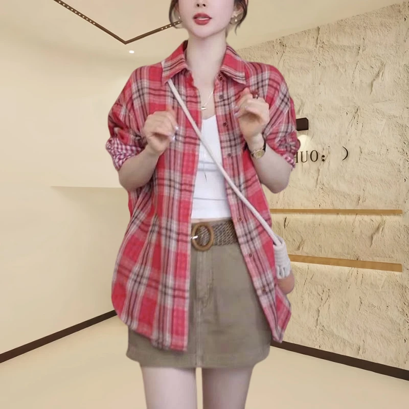 双面条纹复古红心格2025春季新款双面穿搭柔软舒适显瘦上衣格子衫