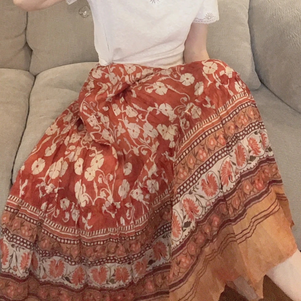 【悦悦专属 】夏季度假风拼接木耳边松紧腰半身裙Y419