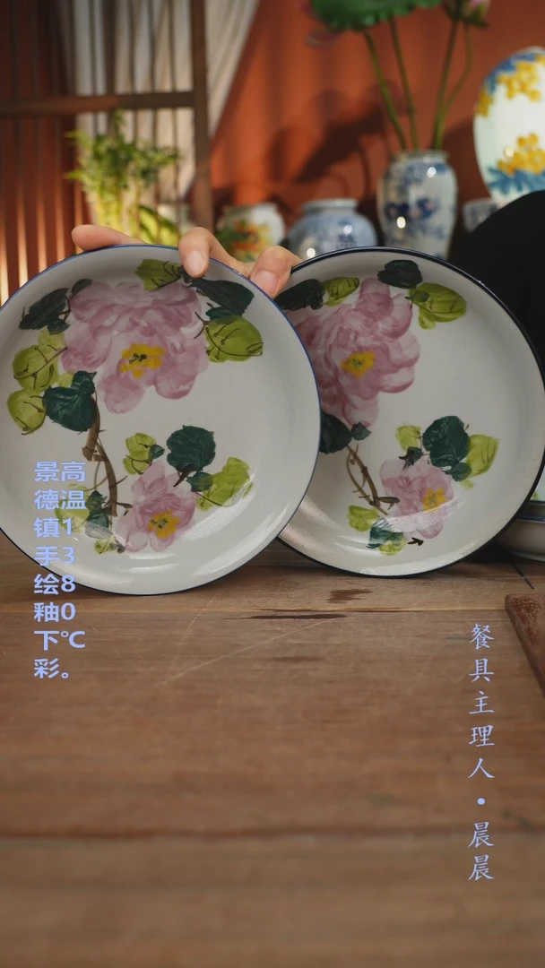瓷片【简家甄选】景德镇设计师釉下手绘陶瓷餐具