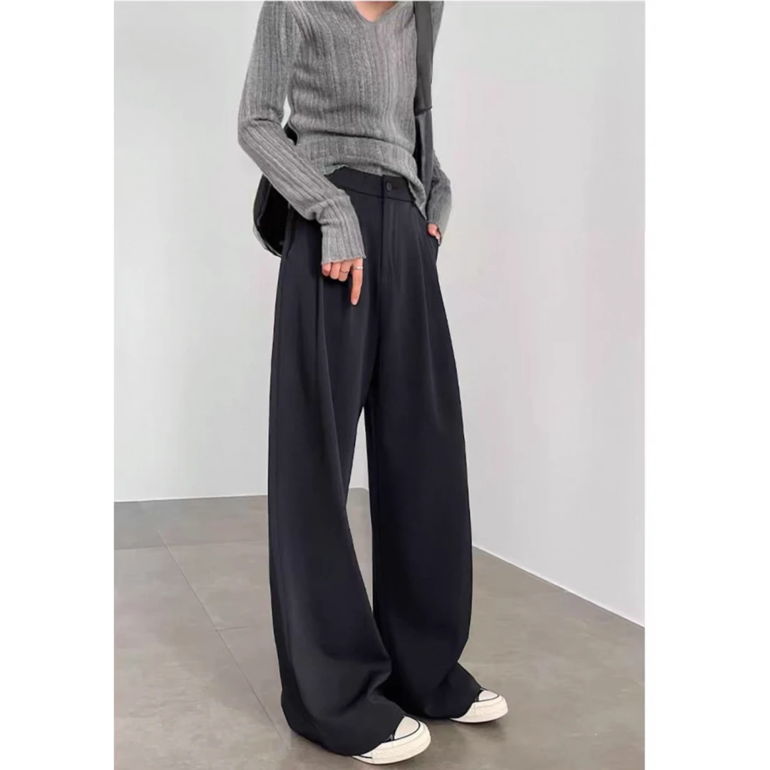 AMAZCOOL 高腰垂感直筒休闲阔腿西裤3837