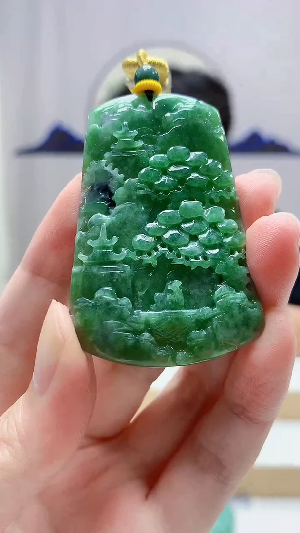 未镶嵌定制翡翠4688zm-毛货挂件49山水