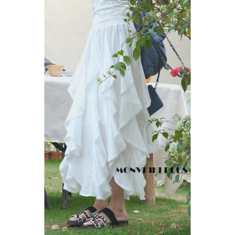 MoNvKiKiPlus2“有点甜3”微胖大码小众蕾丝不规则松紧半身裙#1071