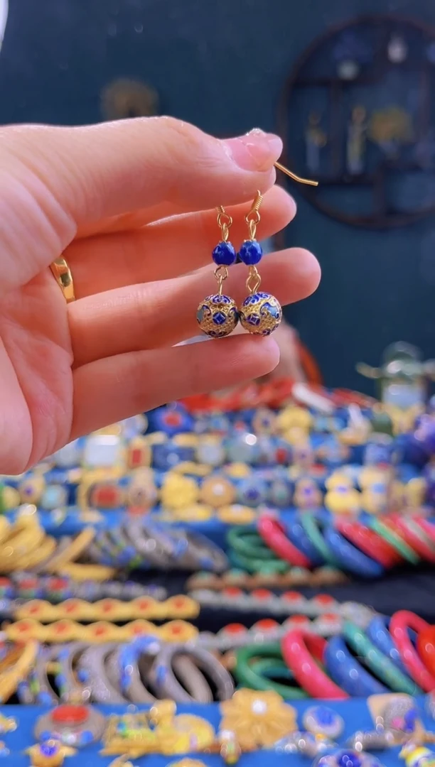 非遗景泰蓝耳环 蓝金