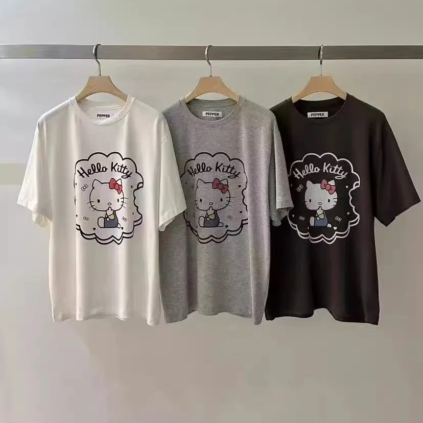 泡菜~东大门pepper2025春新圆领百搭Kitty猫印花短袖T恤