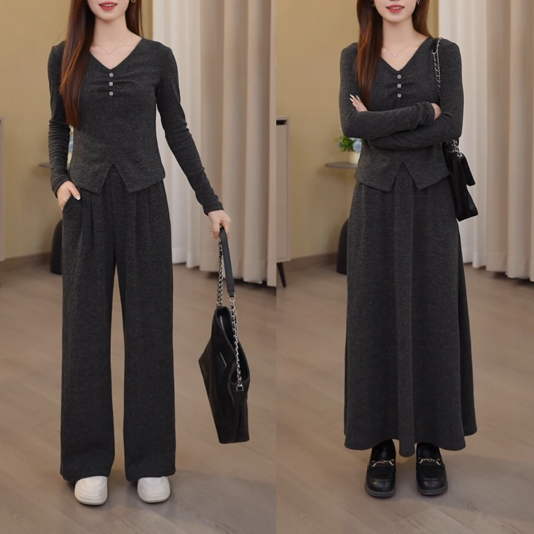 早秋小个子女百搭显瘦气质显示显高休闲裤时尚长袖韩版上衣套装