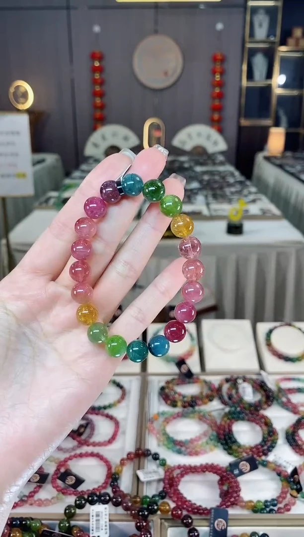 未镶嵌老矿碧玺色标彩虹单圈手串9mm+碧玺dan多样性发货一条