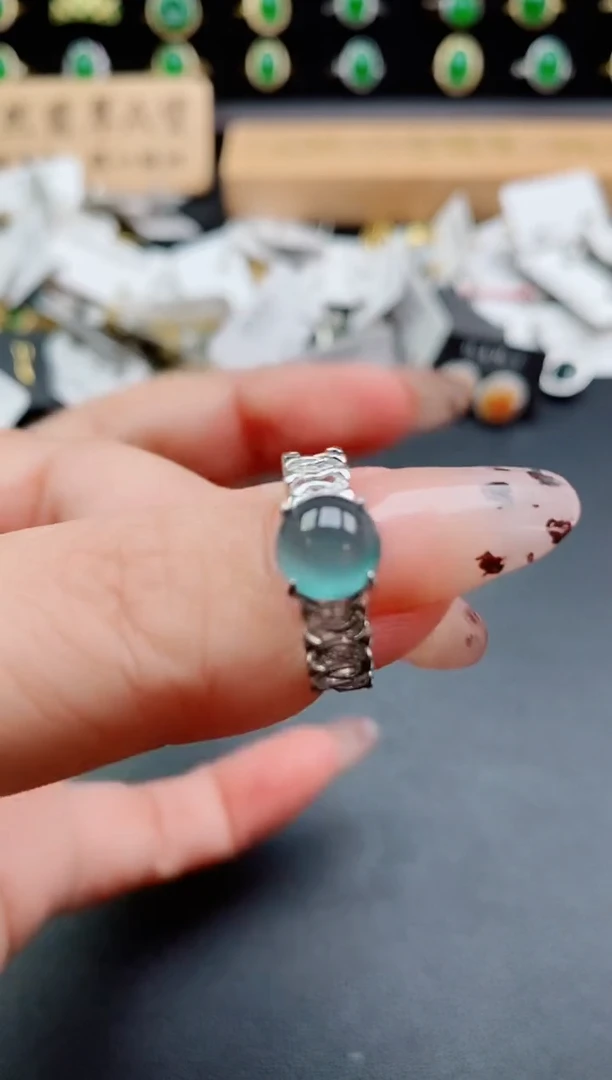 银S925镶嵌戒指翡翠1