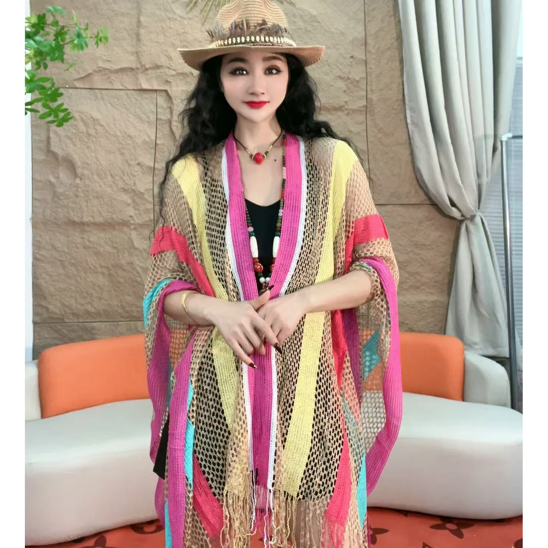 656【凡家衣橱】夏季新款时尚气质百搭七彩镂空针织披肩