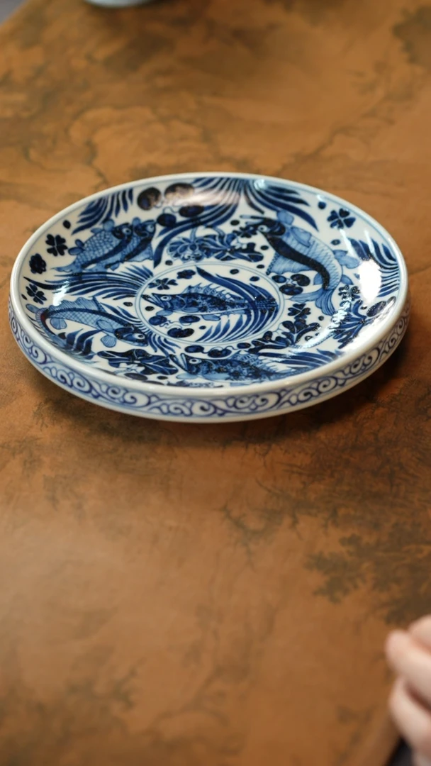 【闪购商品】微瑕青花鱼藻纹茶盘不退不换介意慎拍