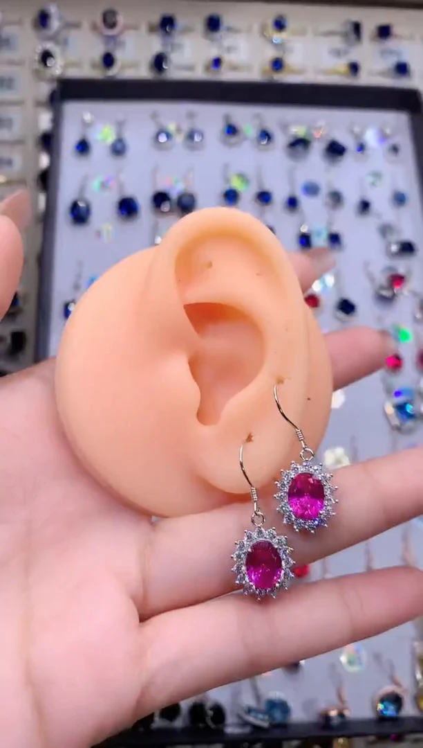 蓝宝石耳饰银S925镶嵌11